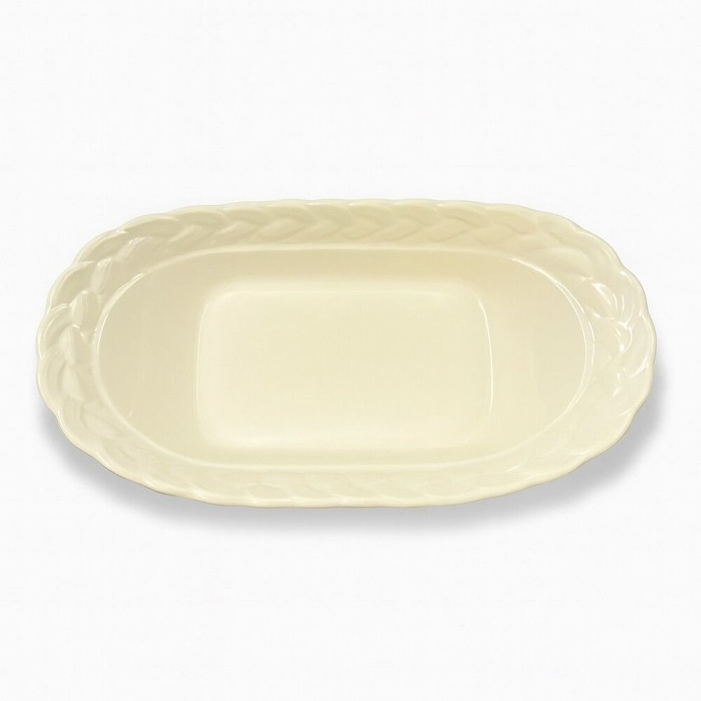Ironstone White Serving Dish Bowl Oblong Braided Band Vintage Japaan Ceramic